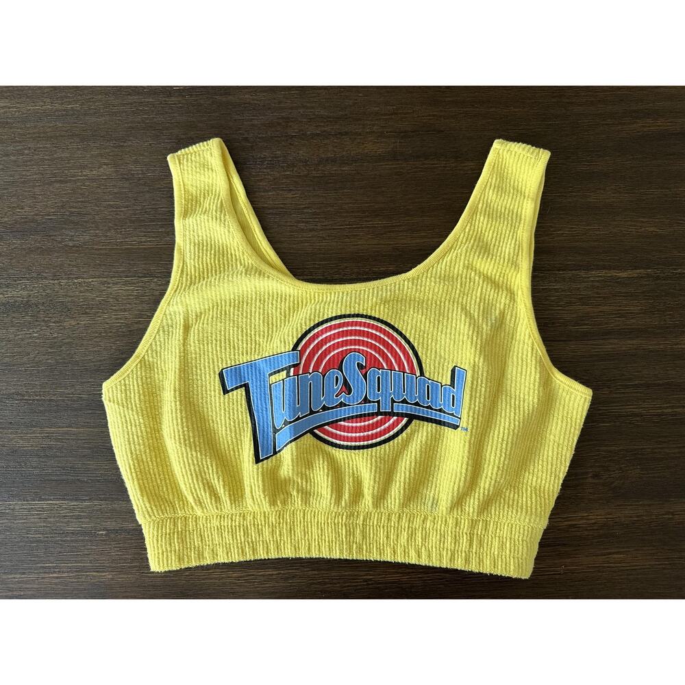 Space Jam Tune Squad Crop Top Bra Womens Small Yellow Ribbed Knit Movie